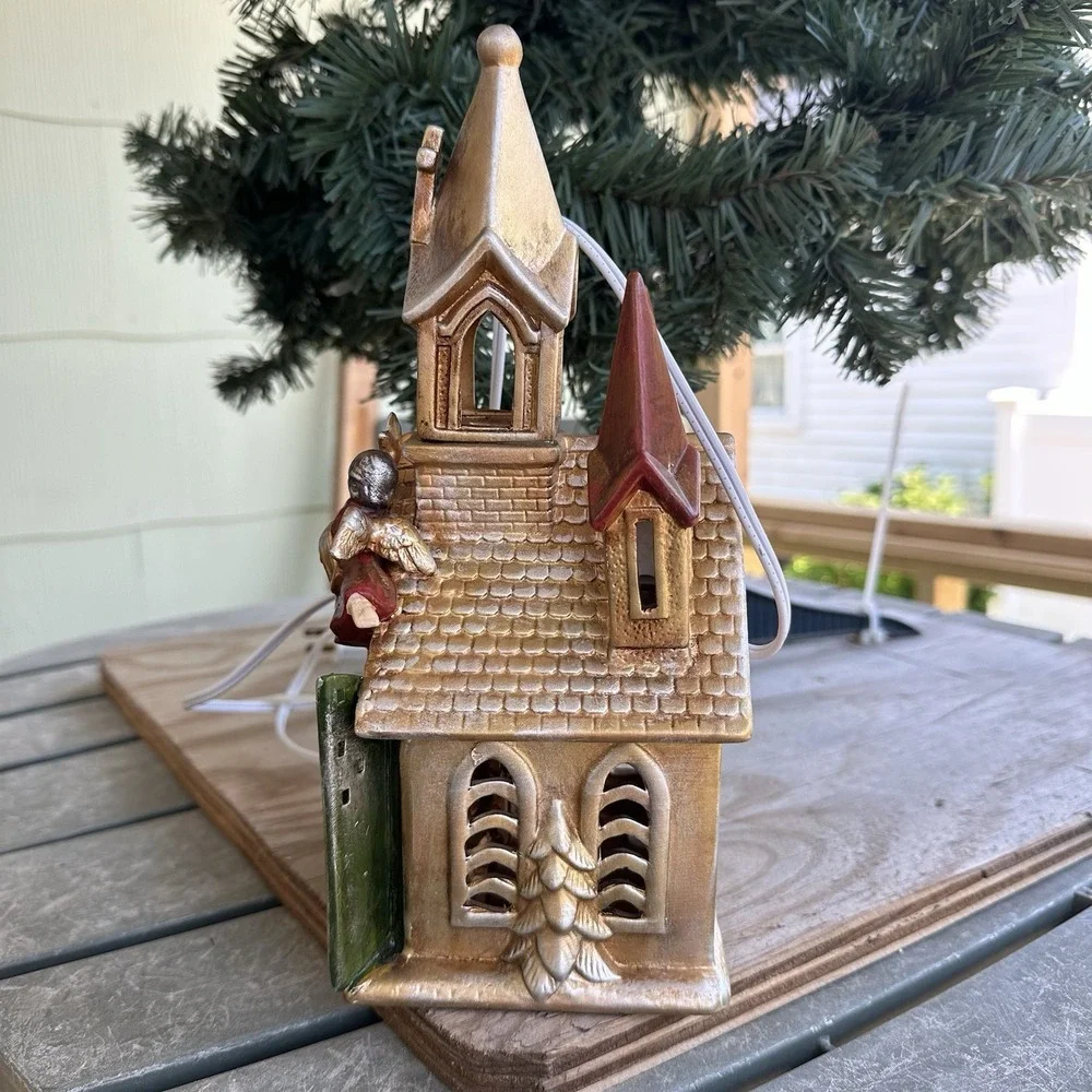 Vintage Cracker Barrel Christmas Village Light-up Angel In A Church Light‎ W/Box